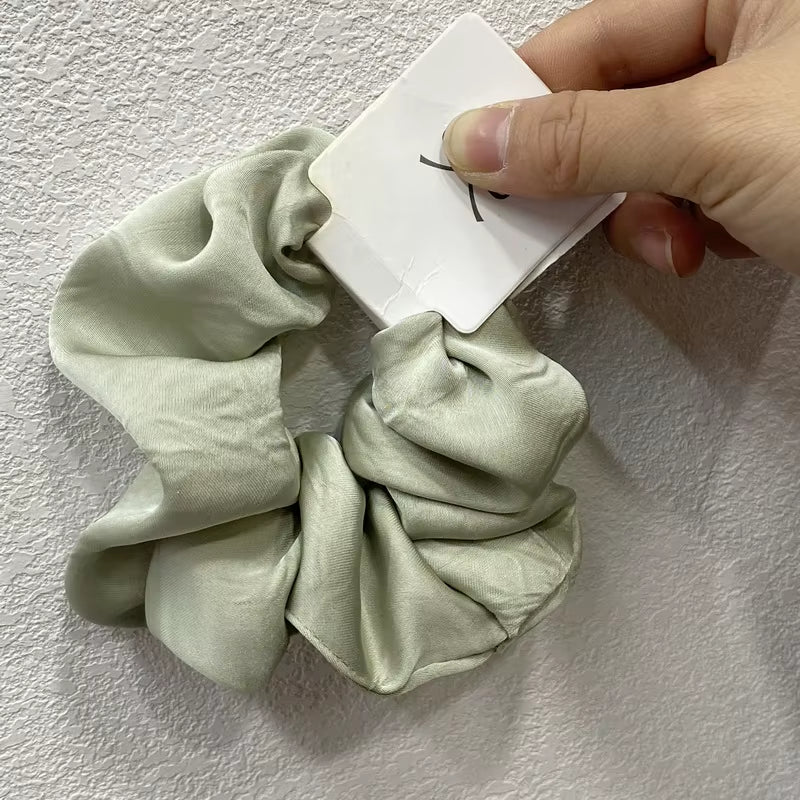 Korean Silk Hair Scrunchies for Women - Elegant Pink Elastic Hair Bands with Rhinestone Accents