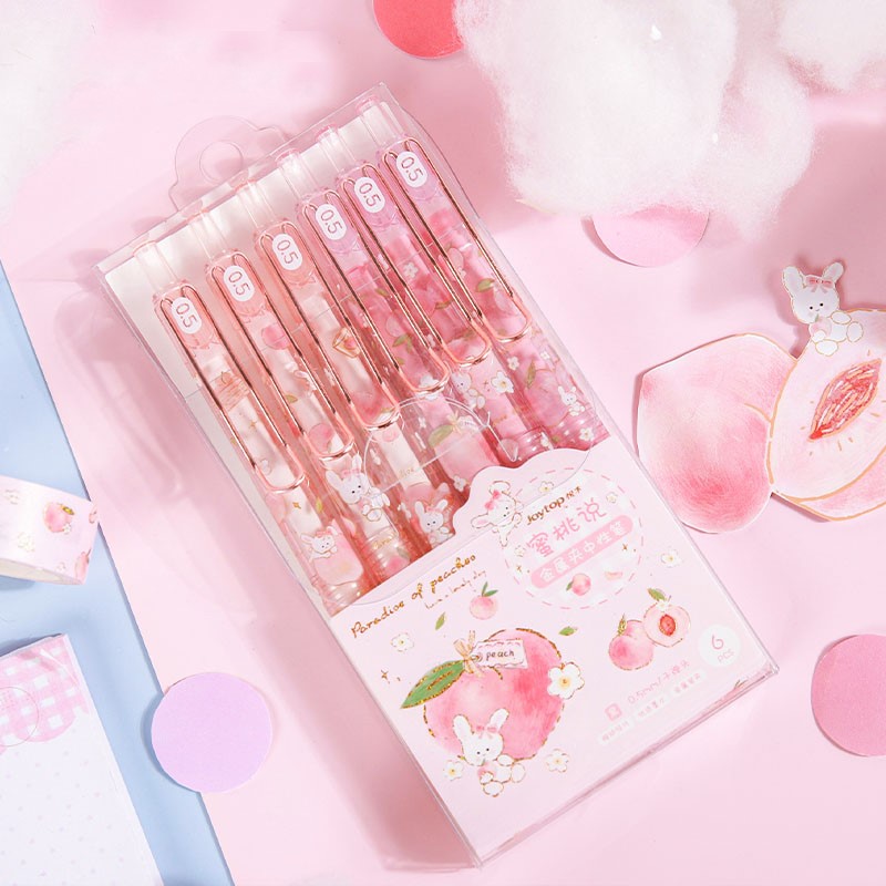 Japanese-Style Pink Gel Pens (6-Piece Aesthetic Set)
