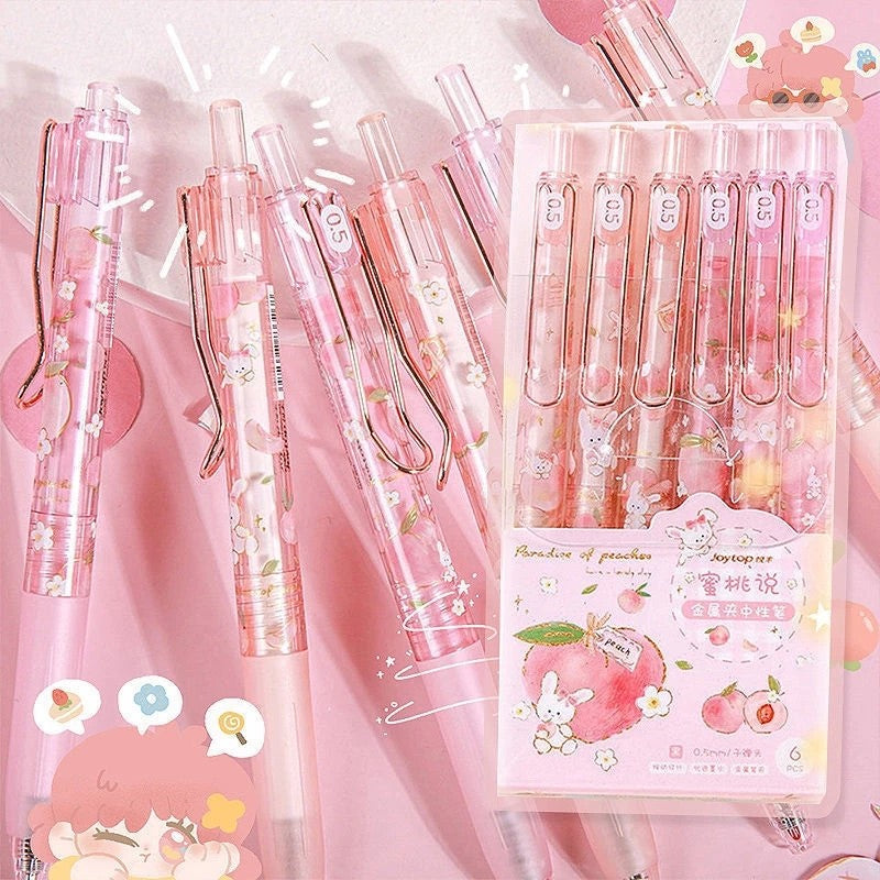 Japanese-Style Pink Gel Pens (6-Piece Aesthetic Set)