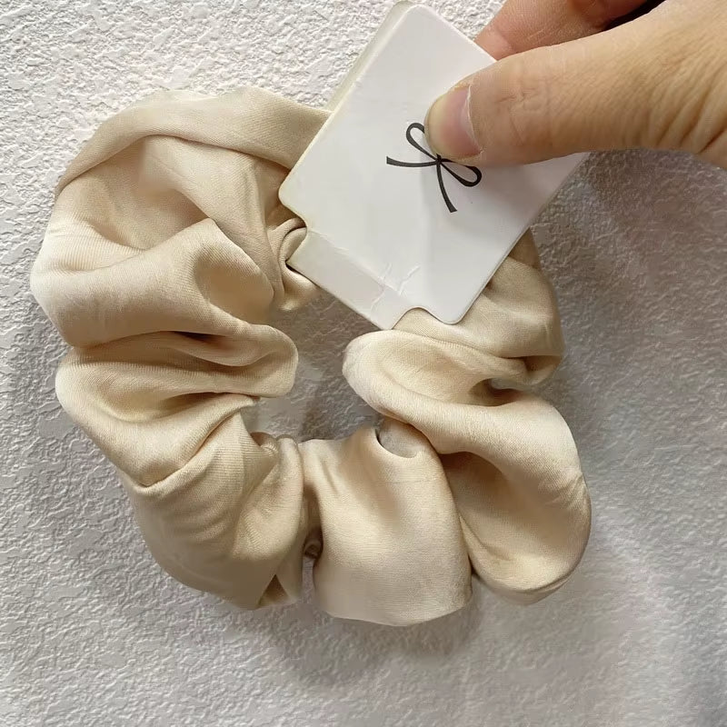 Korean Silk Hair Scrunchies for Women - Elegant Pink Elastic Hair Bands with Rhinestone Accents