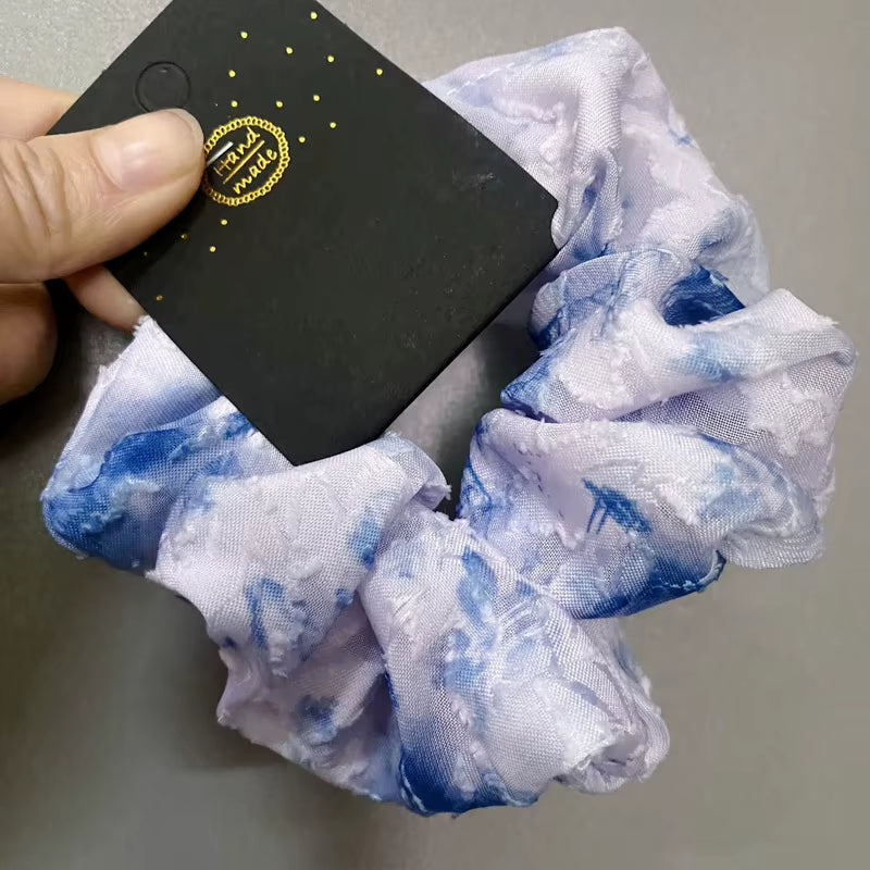 Korean Silk Hair Scrunchies for Women - Elegant Pink Elastic Hair Bands with Rhinestone Accents