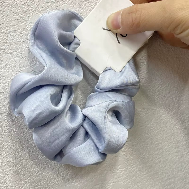 Korean Silk Hair Scrunchies for Women - Elegant Pink Elastic Hair Bands with Rhinestone Accents