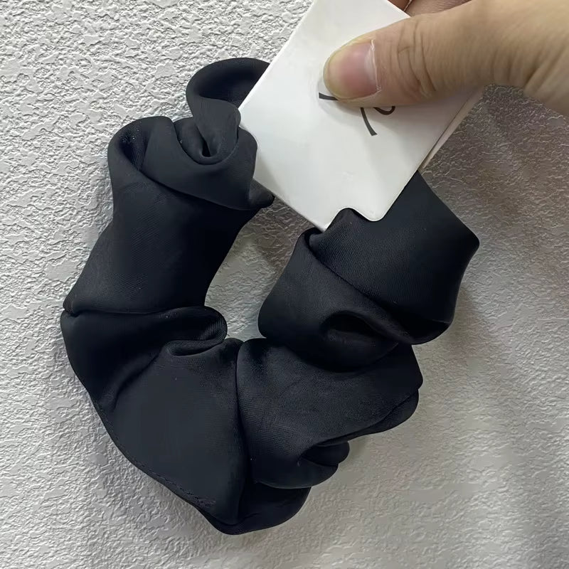 Korean Silk Hair Scrunchies for Women - Elegant Pink Elastic Hair Bands with Rhinestone Accents